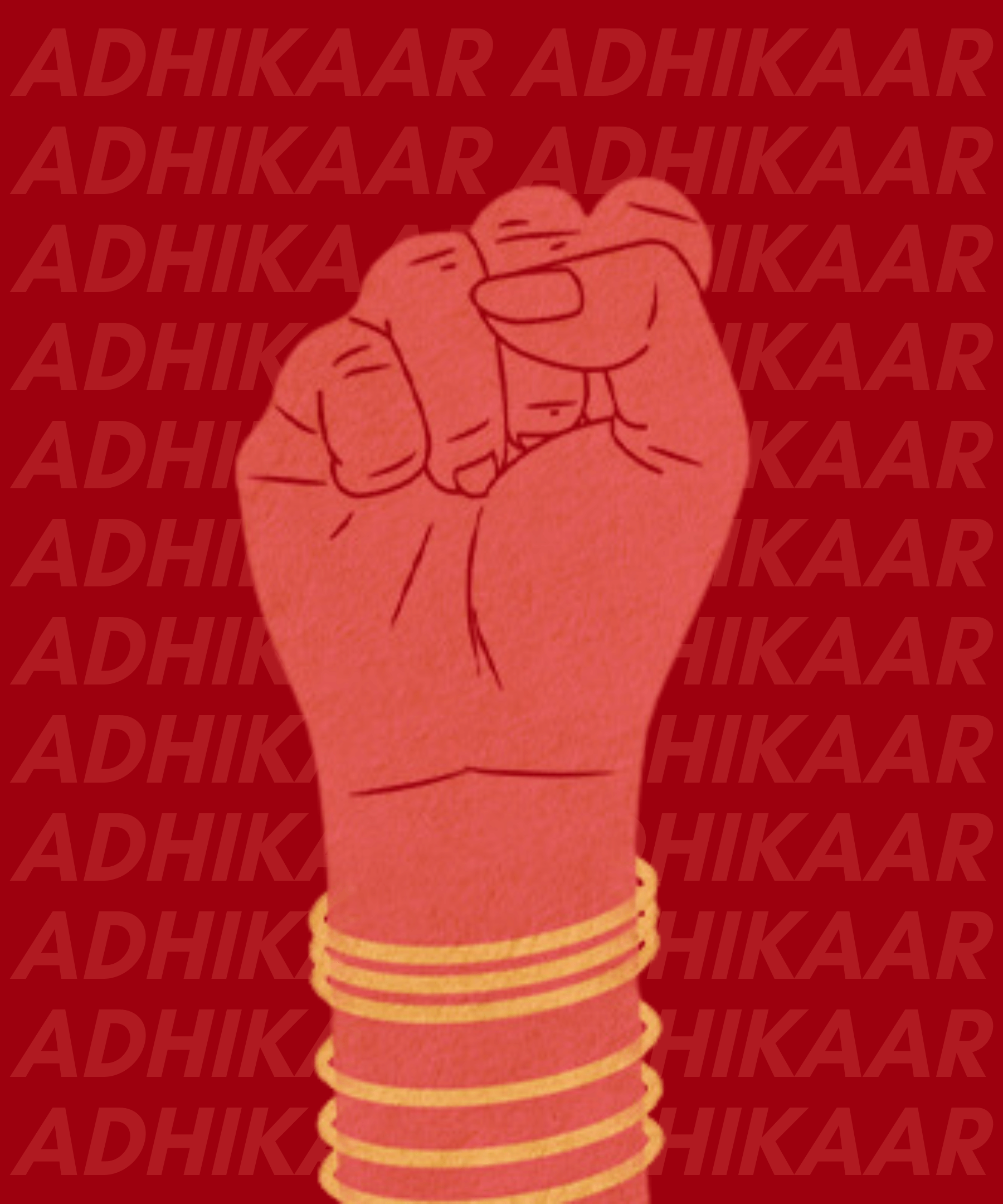 Power fist illustration with "Adhikaar" in the background.